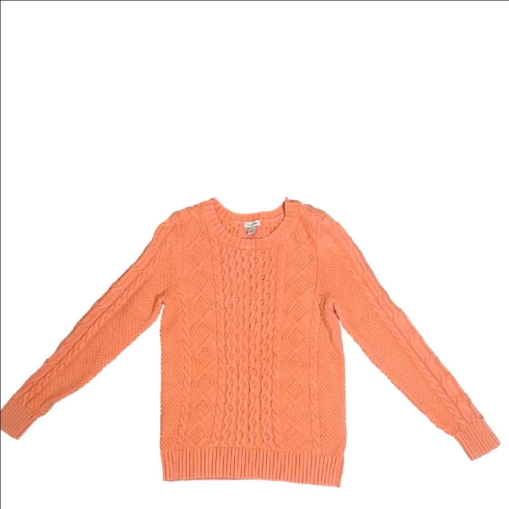 L.L. Bean  Orange Cable Knit Crewneck Pullover Sweater Item Id 280394 Size Small